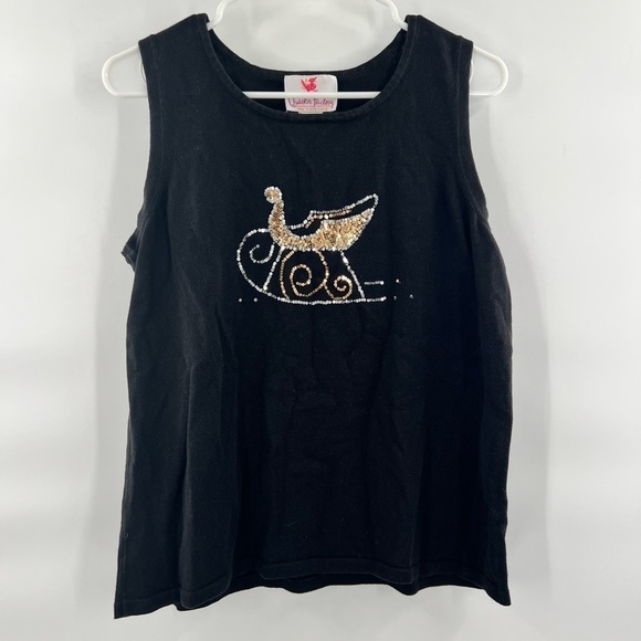 Quacker Factory black womens short sleeve blouse size M - Picture 1 of 8
